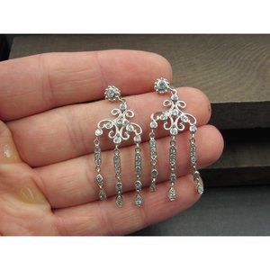 Sterling Silver Fancy Triple Style Cubic Zirconia Earrings Vintage Wedding
